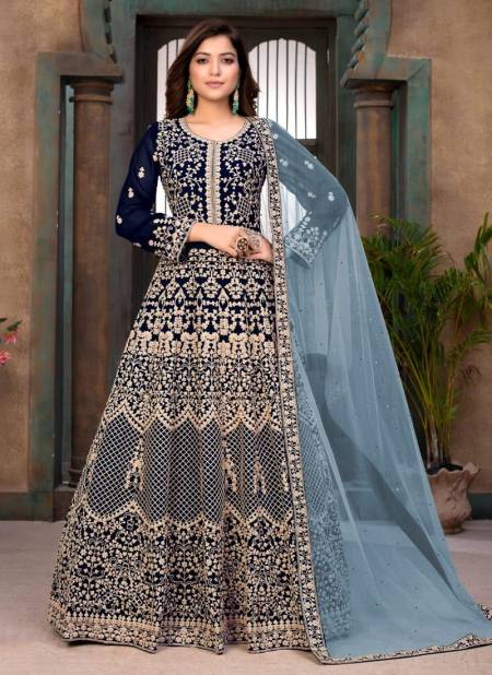 Navy Blue Colour TWISHA AANAYA VOL 123 Exclusive Designer Gown Fancy Festive Wear Faux Georgette Embroidered Salwar Suit Collection 2303
